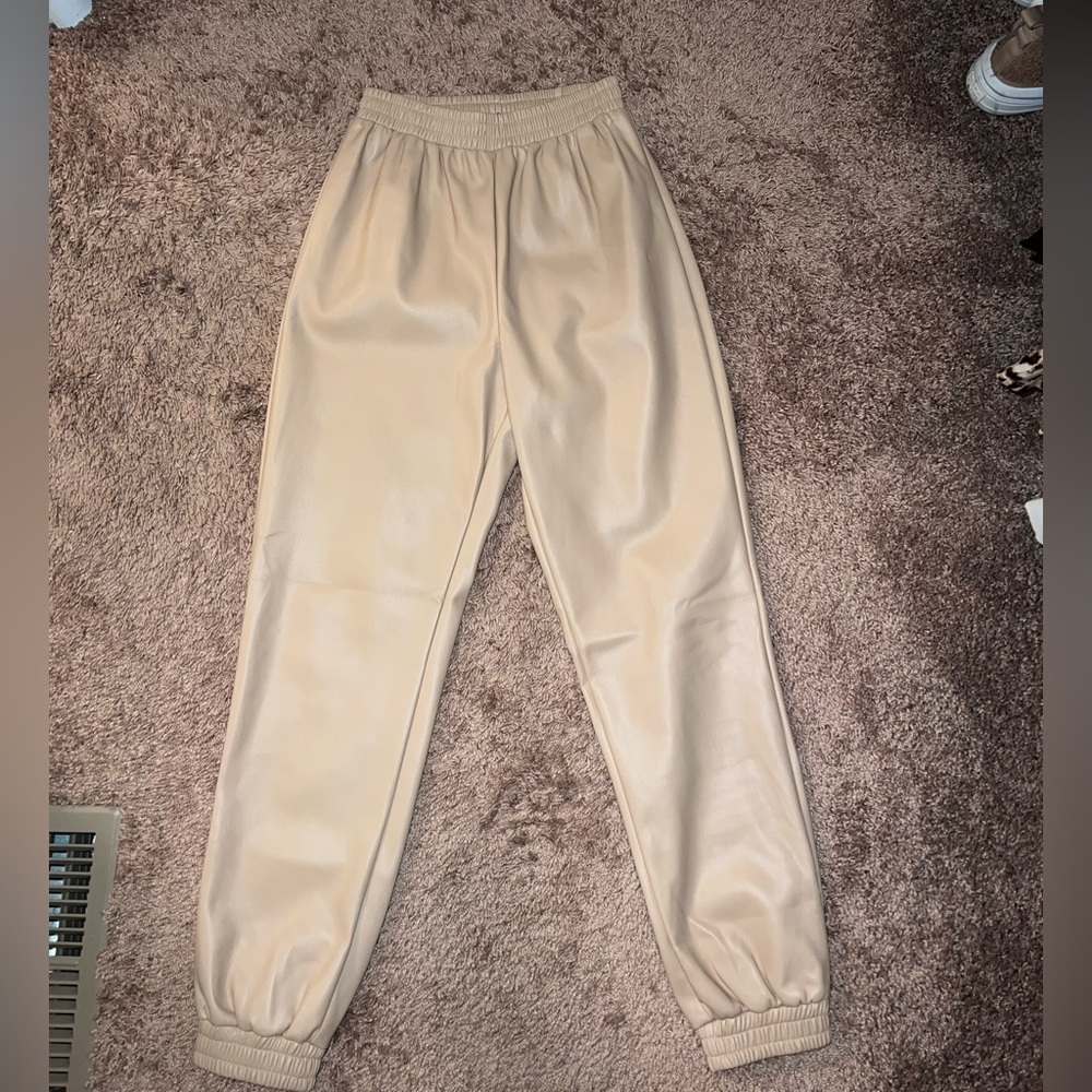 Misguided tan leather joggers